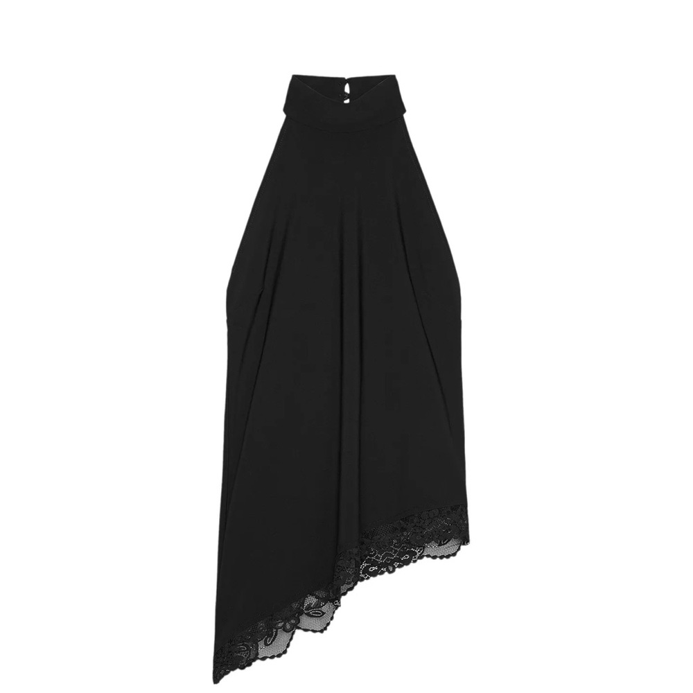 Zara NWT Elegant Black Halter Dress with Lace Trim